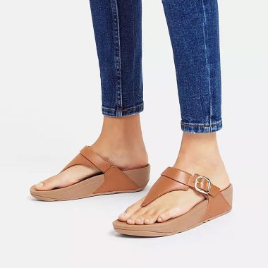 FitFlop Women’s Lulu Leather Toe-Post Sandals – Light Tan