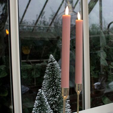Flickering LED Dinner Candles, 24.5cm - Light Pink