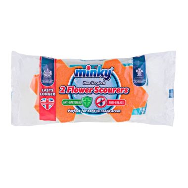 Minky Anti-Bacterial & Anti-Grease Non-Scratch Flower Scourers - 2 Pack