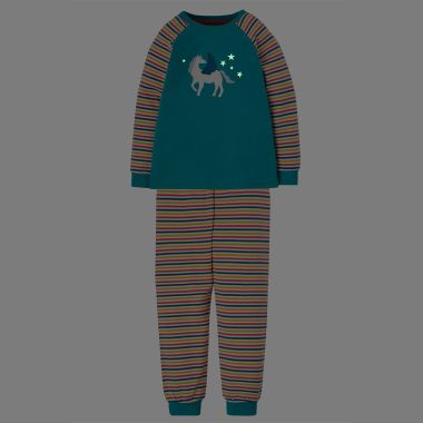 Frugi Baby Kernow Pyjamas – Soft White Rainbow Stripe/Pegasus