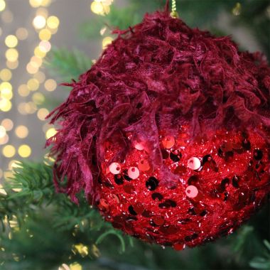 Red Sequin and Thread Bauble - 10cm