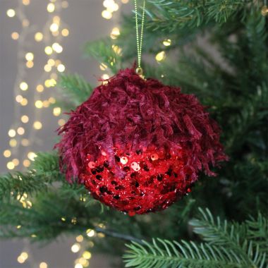 Red Sequin and Thread Bauble - 10cm