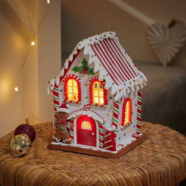Gingerbread Candy Cabin LED Decoration - 20cm