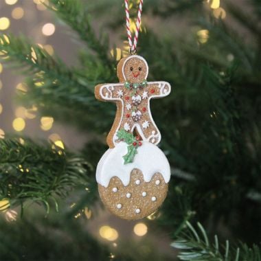 Gingerbread Man on Christmas Pudding Decoration - 8cm