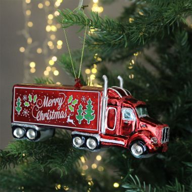 Glass Christmas Truck Hanging Decoration - 18cm