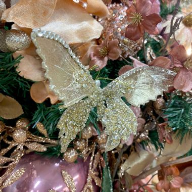Gold Beaded Butterfly Clip On Decoration - 10cm