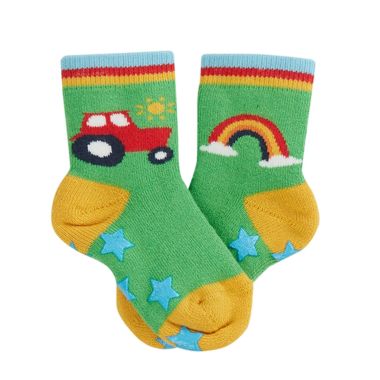 Frugi Baby Grippy Socks, 2 Pack – Rainbow/Farm