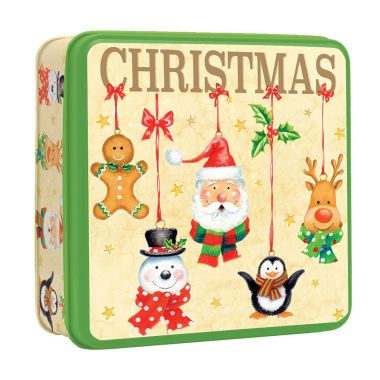 Gingerbread Biscuit Tin, Christmas Character Baubles  - 200g