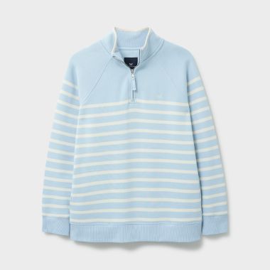 Crew Clothing Women's Half Zip Striped Sweatshirt - Light Blue/White Smoke