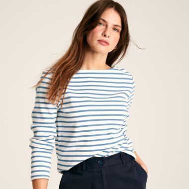 Joules Women's Harbour Striped Long Sleeved Top - Cream/Blue