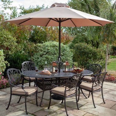 Hartman Amalfi 6 Seater Dining Garden Furniture Set with Parasol & Base