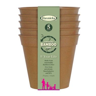Haxnicks 3" Compostable Bamboo Plant Pots, Pack of 5 - Terracotta