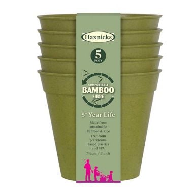 Haxnicks 3” Compostable Bamboo Plant Pots, Pack of 5 – Sage Green
