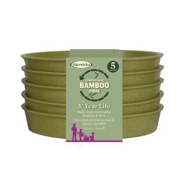 Haxnicks Compostable Bamboo 6” Pack of 5 Plant Saucers – Sage Green