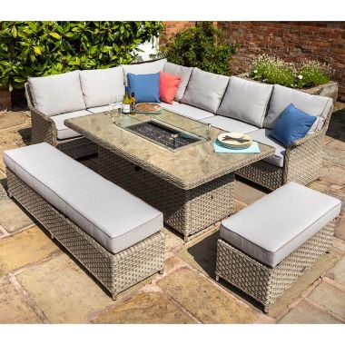 Hartman Heritage Grand 11 Seater Rectangular Casual Dining Set with Fire Pit – Beech/Dove Grey