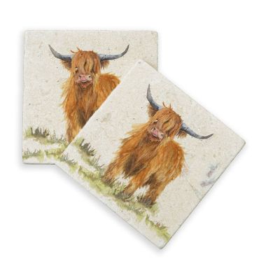 Kate of Kensington Marble Coasters – Highland Cow, Pack of 2