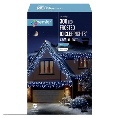 Premier 300 Frosted LED Icicle Lights, White - 7.5m