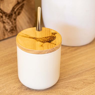 Oak & Ceramic Jar & Spoon Set - Pheasant