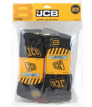 JCB Apparel Black Bumper Pack Socks – 8 Pairs