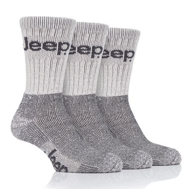 Jeep Men’s Boot Socks, Pack of 3 – Ecru/Grey