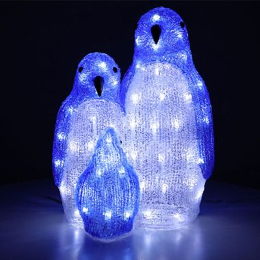 39cm Acrylic Arctic Penguin Family LED Light Figures - White