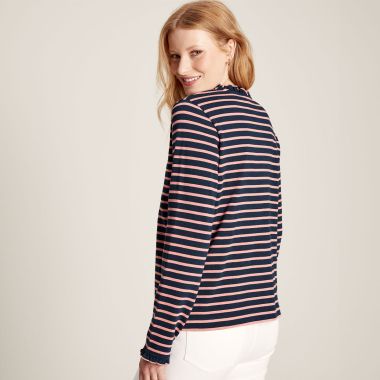 Joules Women's Daisy Striped Long Sleeve Top - Apricot/Navy Stripe 