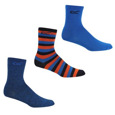 Regatta Children’s Outdoor Lifestyle Socks, Pair of 3 – Navy/Blue/Amber