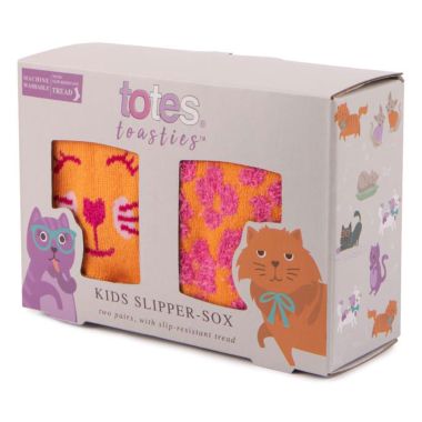 Totes Children's Original Slipper Sock, Pack of 2 - Cat