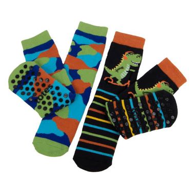 Totes Children's Original Slipper Sock, Pack of 2 - Dinosaur