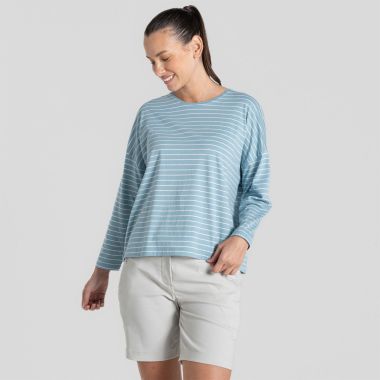 Craghoppers Women's Kielder Long Sleeved T-Shirt - Sky Blue Stripe