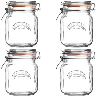 Kilner Square Clip Top Jar, 1 Litre – Set of 4