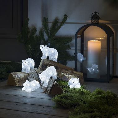 Konstsmide Acrylic Polar Bears LED Light Figures, Set of 5 - White