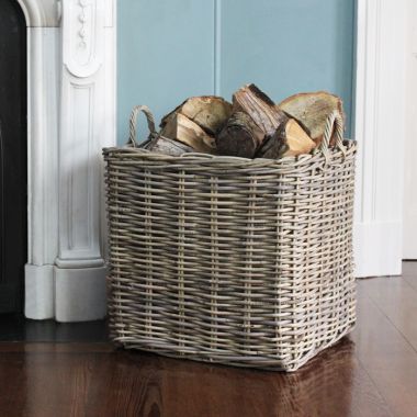 Large Square Wicker Log Basket - Grey