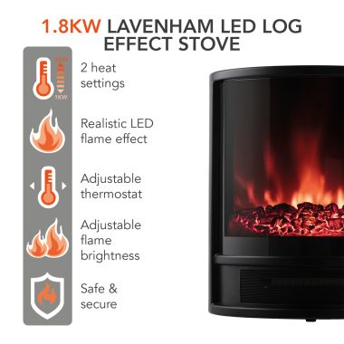 Warmlite WL46031 Lavenham 1.8kW Log Effect Electric Stove - Black
