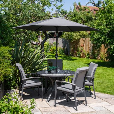 LG Outdoor Turin 4 Seater Dining Garden Furniture Set with Parasol