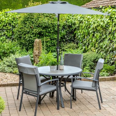 LG Outdoor Turin 4 Seater Round Dining Set with Parasol