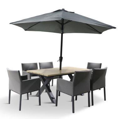 LG Outdoor Venice 6 Seater Dining Set with Deluxe Parasol