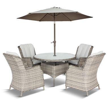 LG Outdoor Lyon 4 Seater Round Dining Set with Deluxe Parasol