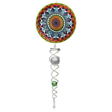 Spin Art Mandala Rainbow Wind Spinner with Crystal Tail