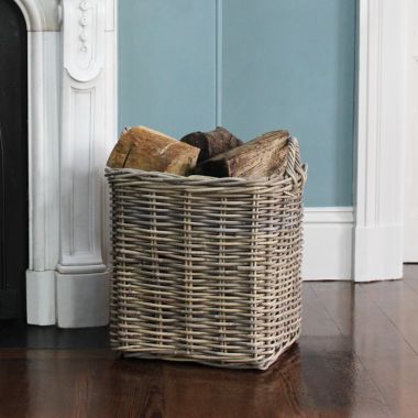 Medium Square Wicker Log Basket - Grey