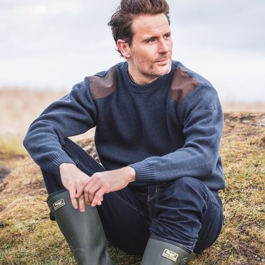 Hoggs of Fife Melrose Hunting Pullover - Marled Navy