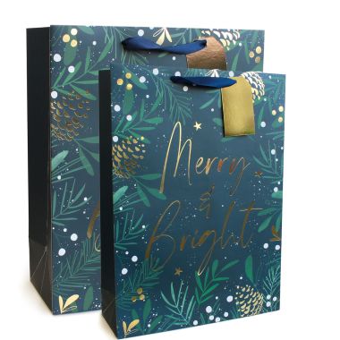 Merry & Bright Navy Christmas Gift Bag