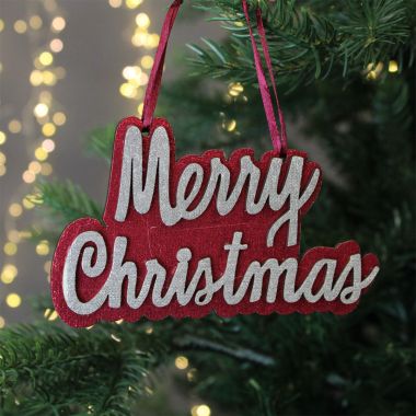 Red and Gold Merry Christmas Hanger Decoration - 8cm