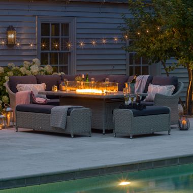 Bramblecrest Monterey 10 Seater Corner Dining Garden Furniture Set with Firepit Table