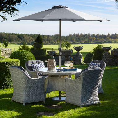 Bramblecrest Monterey 4 Seater Dining Garden Furniture Set with Parasol & Base