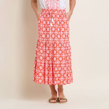 Brakeburn Women's Moroccan Tile Maxi Skirt - Coral