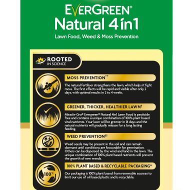 Miracle-Gro Evergreen Natural 4 in 1 Lawn Food, Weed & Moss Prevention - 260m²