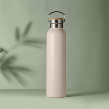 Natural Life Stainless Steel Bottle with Bamboo Lid, Pink - 750ml
