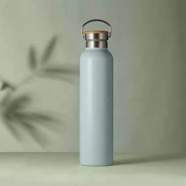 Natural Life Stainless Steel Bottle with Bamboo Lid, Sky Blue - 750ml