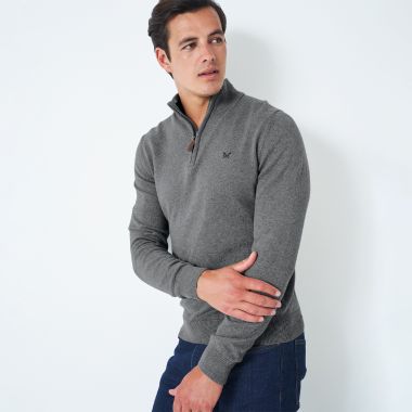 Crew Clothing Men's Organic Classic Half Zip Knit Sweatshirt - Grey Marl